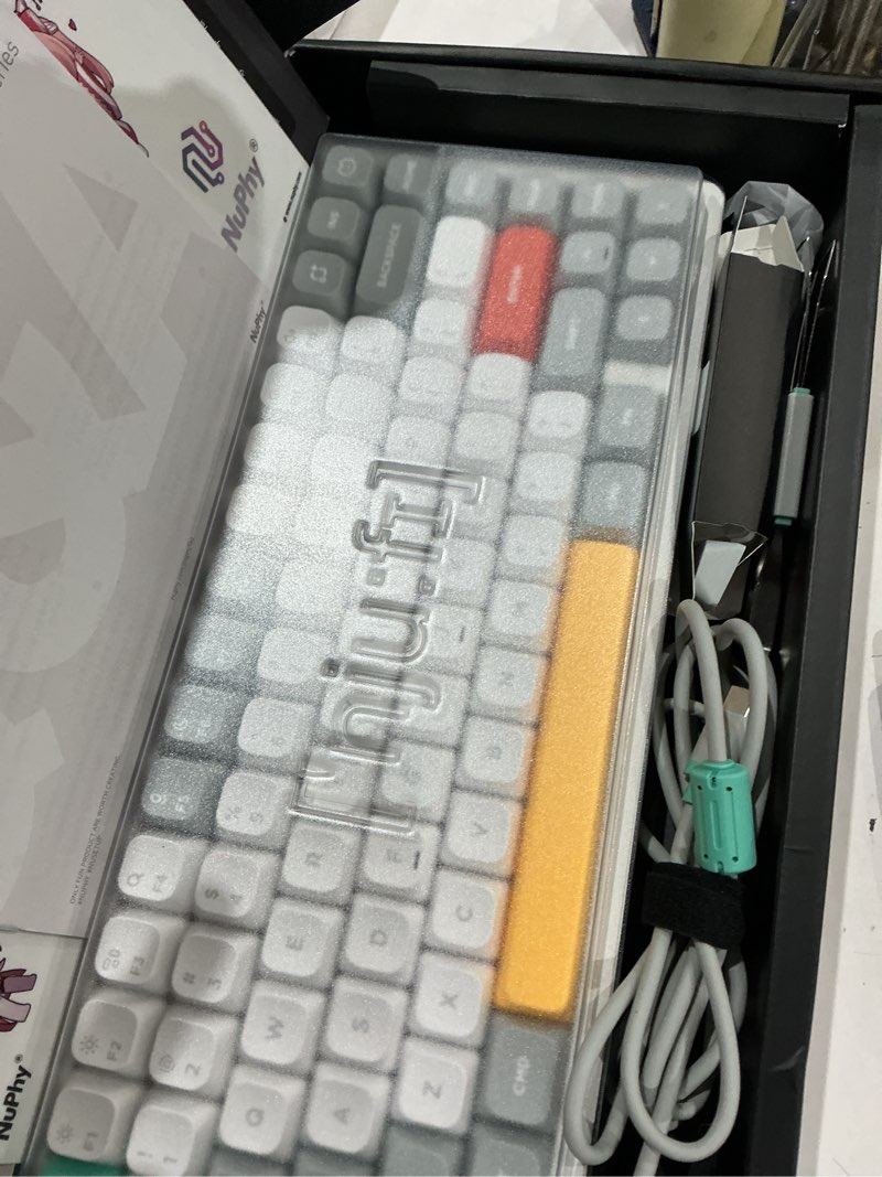 Condition photo showing Good Condition for missing usb dongle and unable to power on as is!!    nuphy halo75 v2 mechancial gaming kyeboard,75% wireless hot swappable bluetooth keyboard,83 kyes rgb backlit keyboard,support bluetooth/2.4ghz/usb-c (white, raspberry (46gf)) raspberry (46gf) white
