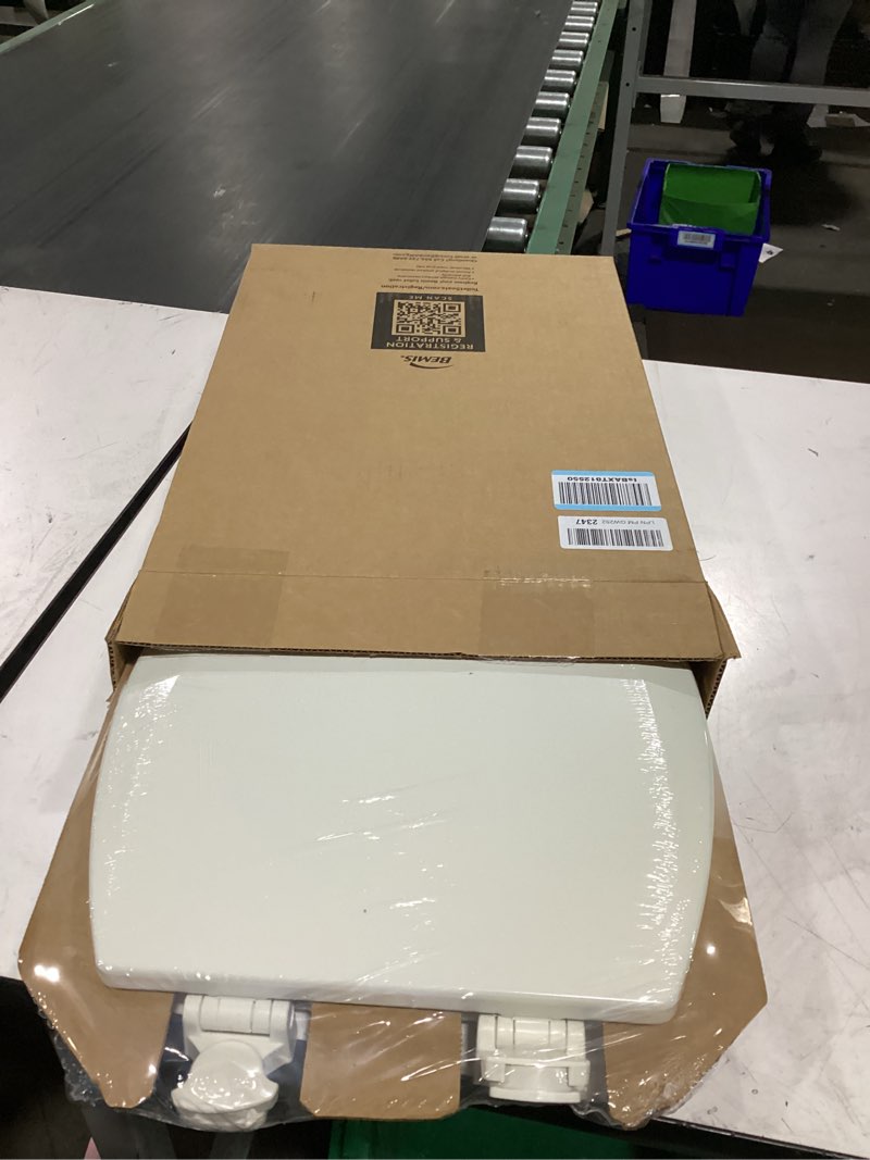 Condition photo showing New/Like New for bemis 1500ec durable wood toilet seat with easy clean hinges, made in usa, elongated, biscuit biscuit elongated