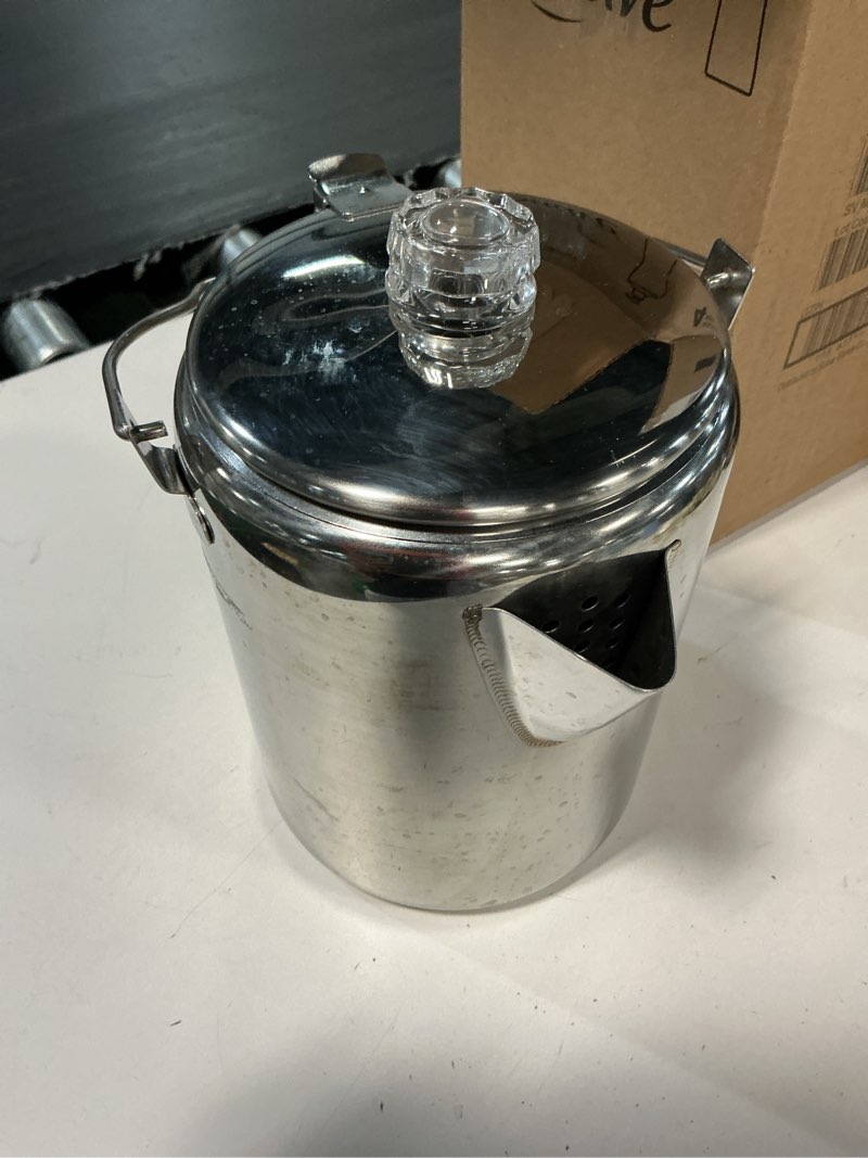 Condition photo showing As Is for oregon trail - 12 cup stainless percolator - camping coffee pot