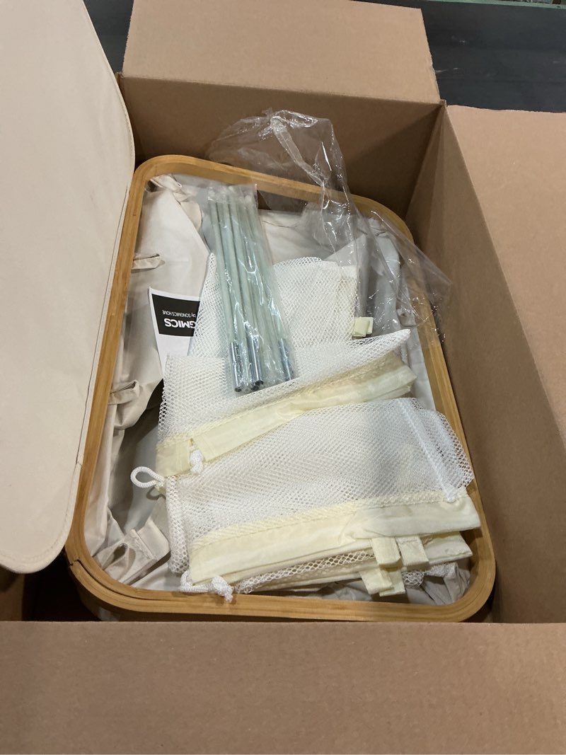 Condition photo showing Good Condition for songmics laundry hamper with lid, 3-section large laundry basket, 52.8-gallon (150l), removable mesh liner, bamboo handles, collapsible, 23.6 x 15.2 x 27.8 inches, cream white ulcb515w01