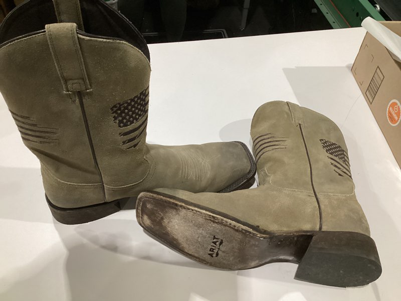 Condition photo showing Good Condition for Ariat Circuit Patriot Western Boots - Men’s Leather Western Boot 14 Burned Grey Roughout, SIMILAR TO STOCK PHOTOS, USED