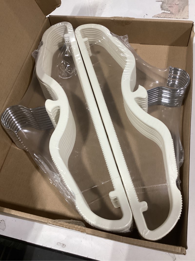 Condition photo showing New/Like New for 20 Pack Upgraded Short Neck Vertical Space Saver Hangers, 360 Degree Swivel Hooks, Non-Slip Hangers, Liquid Silicone, Smooth as Skin (Not Velvet) - Cream