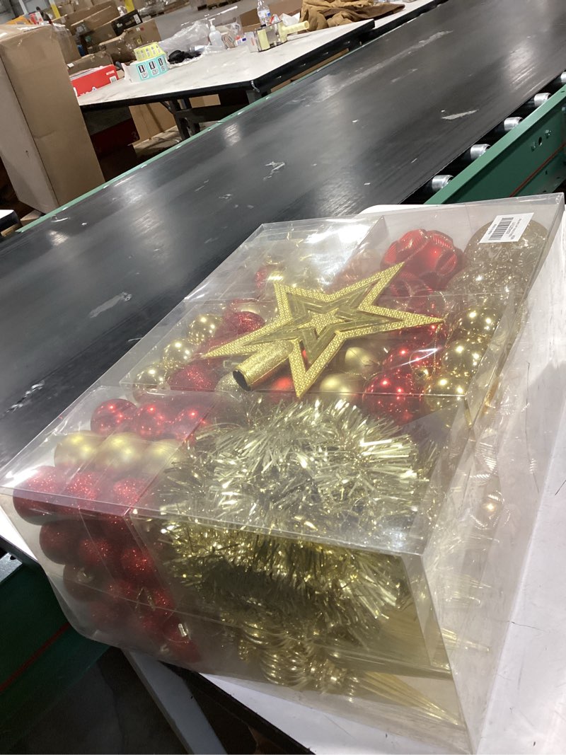 Condition photo showing Good Condition for 123pcs Christmas Ball Ornaments Set, Shatterproof Plastic Balls for Classic Xmas Decorations, Hanging Ornaments for Christmas Tree, Holiday, Bridal, Home Party, Gold and Red Gold Red