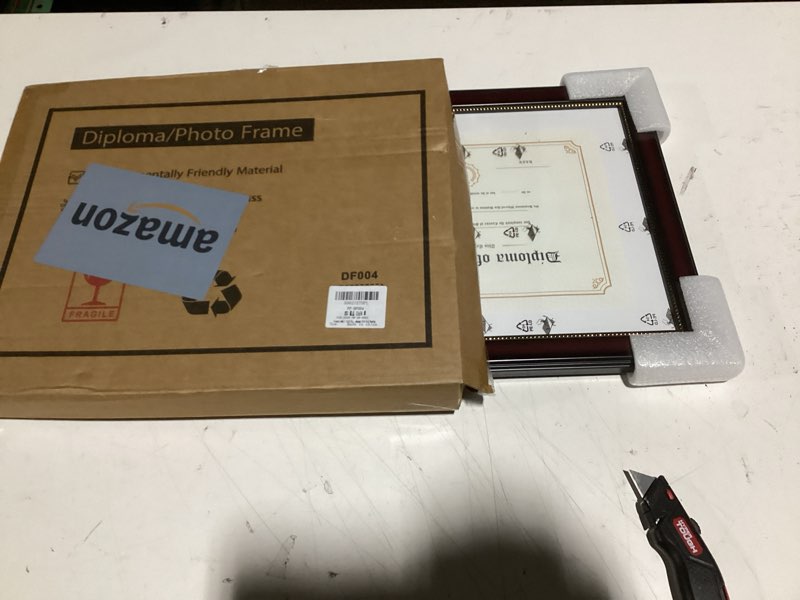 Condition photo showing Good Condition for GraduationMall 8.5x11 Diploma Frame with Black over Gold Mat or Display 11x14 Document without Mat, UV Protection Acrylic, Mahogany with Gold Beads Mahogany With Gold Beading 11x14 or 8.5x11 With Mat