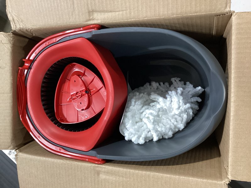 Condition photo showing As Is for O-Cedar EasyWring Microfiber Spin Mop, Bucket Floor Cleaning System, Red, Gray, Standard Easywring Spin Mop & Bucket