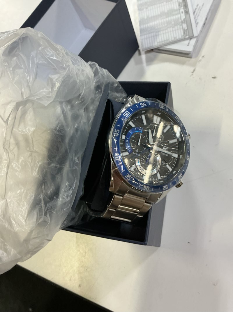 Condition photo showing New/Like New for casio men's quartz sport watch with stainless steel strap, silver-tone, 22 (model: efv620d-1a2v), tba
