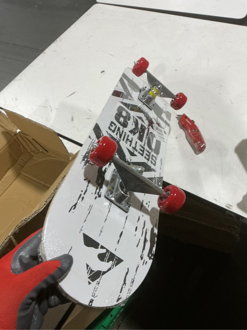 Condition photo showing Good Condition for complete skateboard for beginners & pros | 5” polished aluminum trucks, abec5 bearings, non-slip grip tape | graphic skateboard deck for kids, adults, men & women