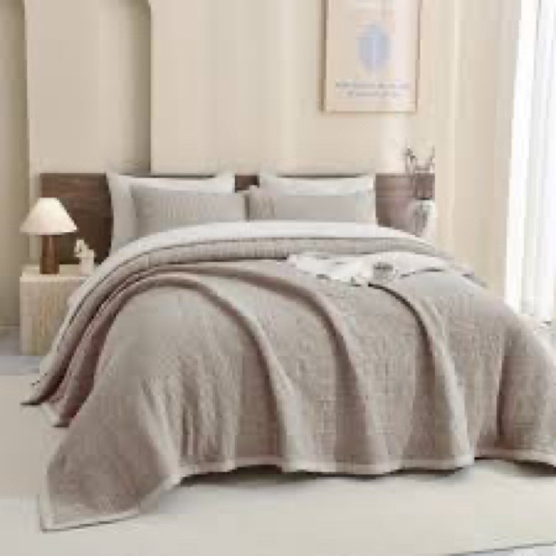 (Similar)CozyTide Oversized King Bedspread(118\"x106\"),100% Cotton Waffle Weave Lightweight California King Qu