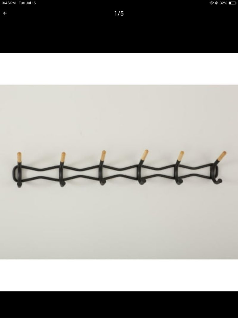 Family Coat Wall Rack  6Hook  Black