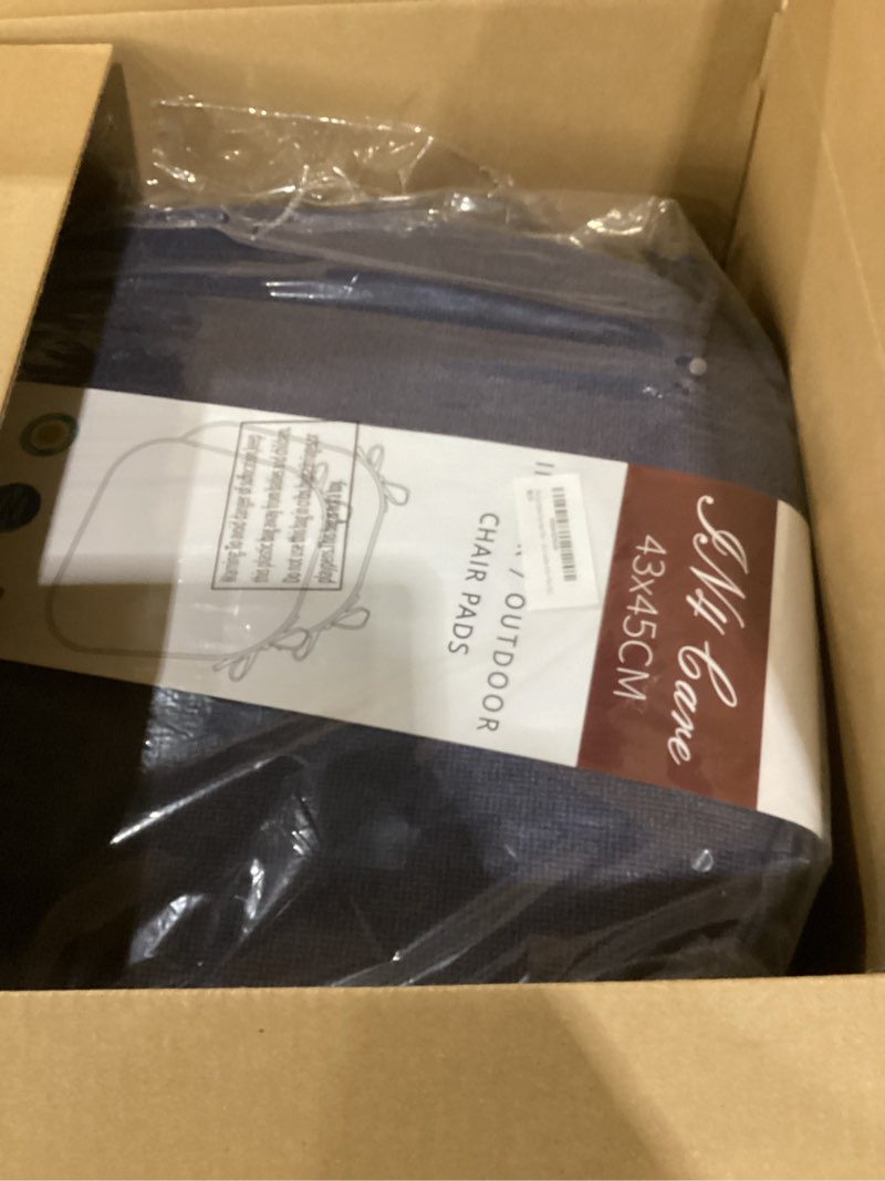 Condition photo showing New/Like New for Indoor/Outdoor Chair Cushions 17"X16"X2" with Ties for Dining Chairs Set of 4, Waterproof U-Shaped Chair Pads, Foam Seat Cushions for Patio Kitchen Garden Office-Navy Blue Navy Blue 4 Count (Pack of 1)