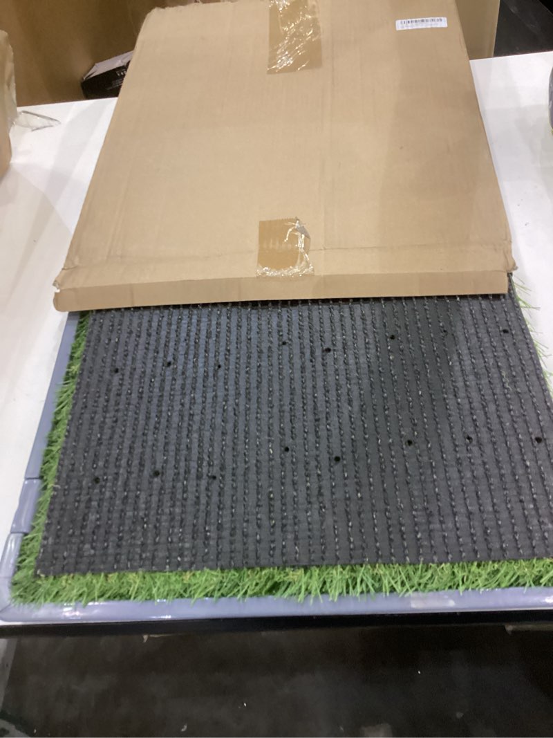 Condition photo showing As Is for Dog Grass Pad with Tray: 2 Pack Grass Pee Pads for Dogs Potty for Puppy Training, 22"x18" Artificial Turf for Dogs with Collection Tray for Indoor /Outdoor /Patio /Balcony, Grey Grey Tray 2 Pads + 22"x18" Grey Tray