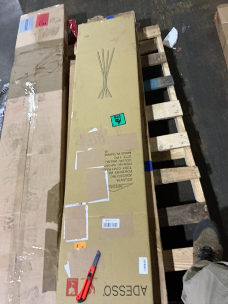 Condition photo showing New/Like New for Adesso Toby Coat Rack with Natural Oak Finish – Space-Saving Entryway Organizer Perfect for Coats, Bags, Purses and Hats – 6 Hooks, 68.25" Tall Walnut