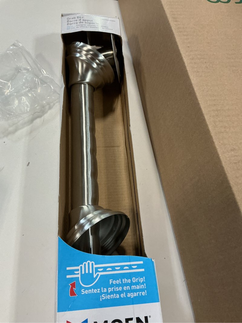 Condition photo showing As Is for Moen Home Care Bathroom Safety Designer24 Inch Handicap Grab Bar for Bathtub and Shower with Curled Grip, Elderly Assistance Product, Brushed Nickel, LR8724D3GBN 24 Inch Brushed Nickel