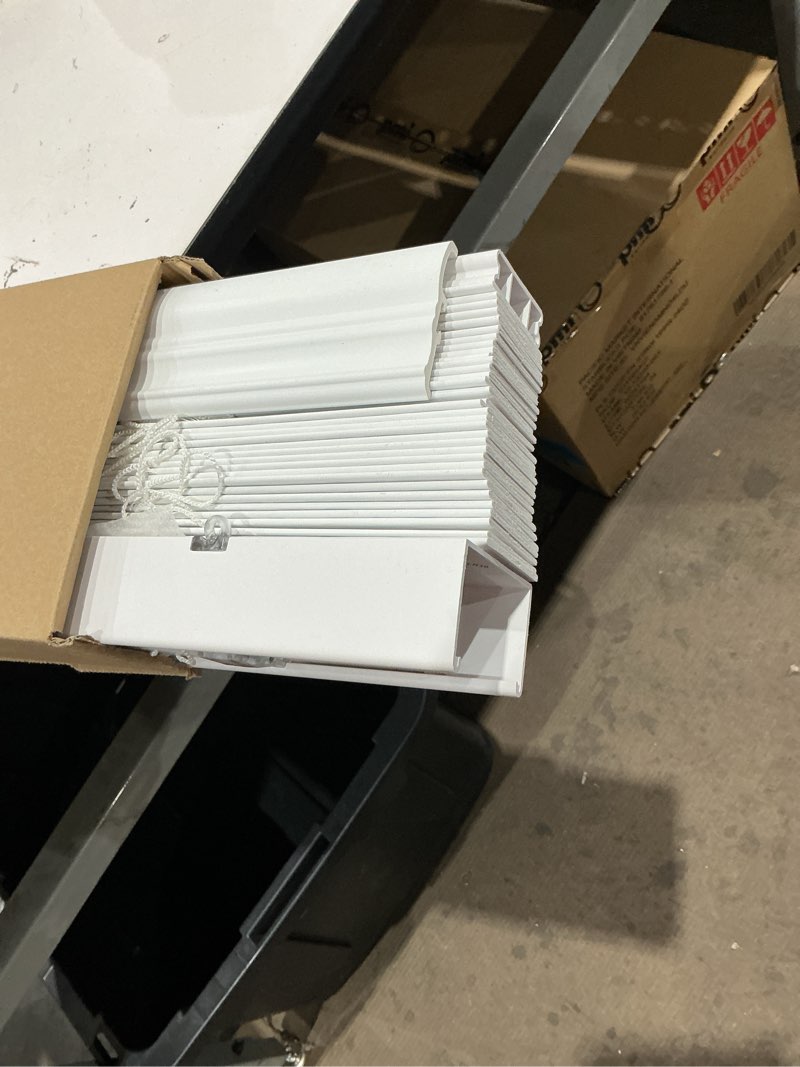 Condition photo showing Good Condition for allen + roth trim at home 2-in slat width 31-in x 64-in cordless white faux wood room darkening horizontal blinds