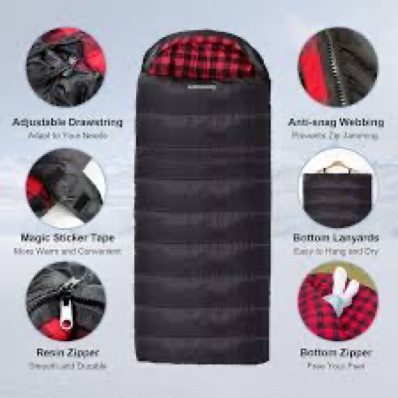Keencamp 0 Degree Sleeping Bag Cotton Flannel Winter Cold Weather for Adults XXL Sleeping Bag 4 Seas