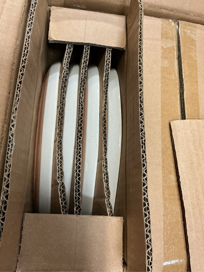 Condition photo showing Good Condition for amorarc ceramic dinnerware sets with pasta bowls for 8, handpainted plates and bowls set with rustic terracotta underside, scratch resistant dishes set, dishwasher & microwave safe, 32 pcs light beige for 8(32pcs-double bowl)