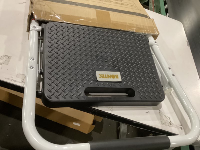 Condition photo showing Good Condition for BONTEC 2-Step Ladder, Folding Step Stool, 600lbs Max Load Capacity, Sturdy Steel, Non-Slip Pedals, Lightweight, Portable Steel Ladder with Convenient Handrail, Safety Design for Home & Work, White 2-Step, 600lbs Max Load White