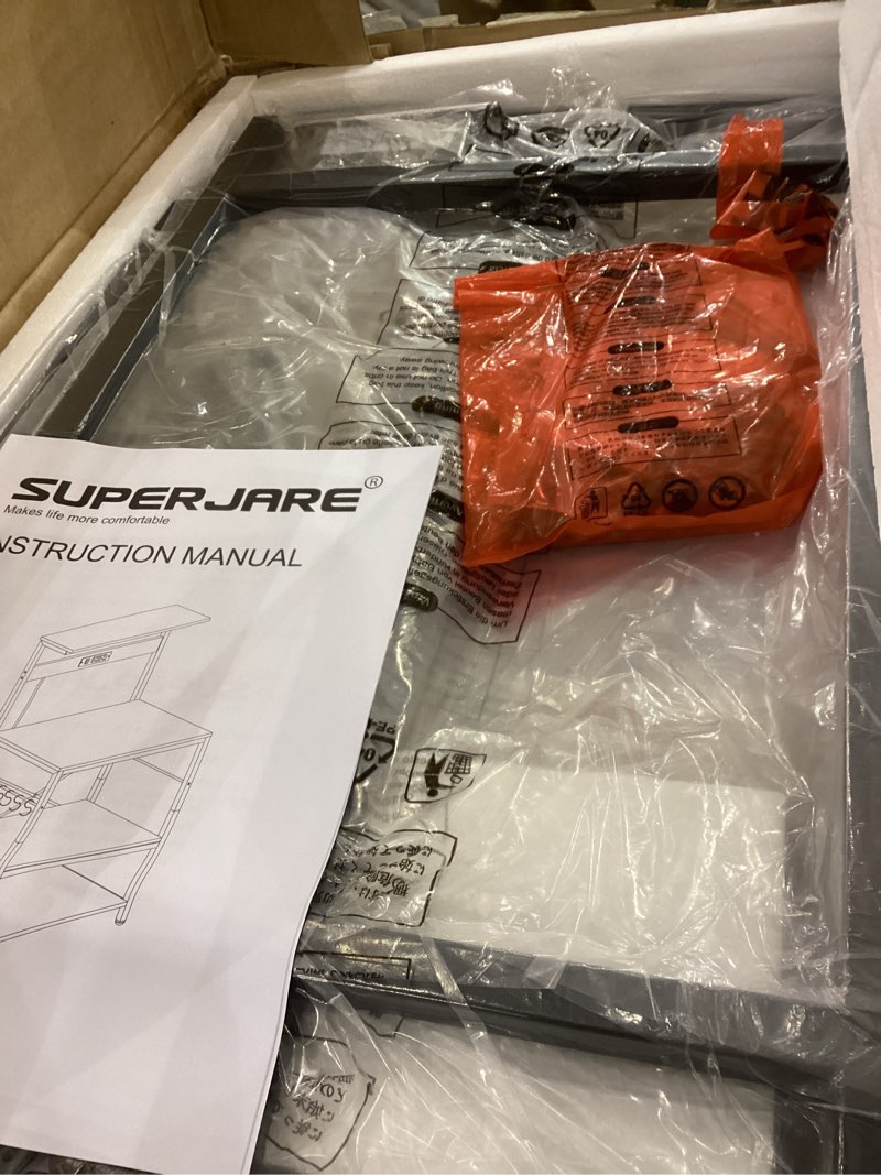 Condition photo showing Good Condition for SUPERJARE Kitchen Bakers Rack with Power Outlet, Coffee Bar Table 4 Tiers, Kitchen Microwave Stand with 6 S-shaped Hooks, Storage Shelf Rack for Spices, Pots and Pans - Rustic Brown 23.6 inch Rustic Brown