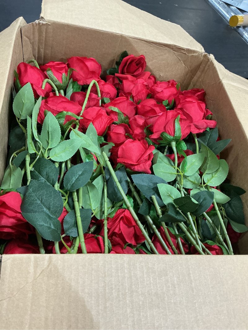 Condition photo showing Good Condition for kisflower 80 pcs red roses artificial flowers bulk, silk roses with stems real look artificial red roses for decoration diy wedding bouquet bridal shower party home table centerpieces decor (red) red-80