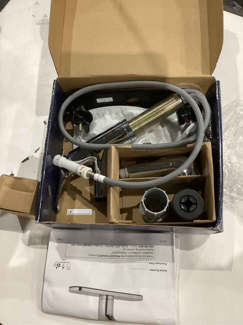 Condition photo showing As Is for project source project source chrome single handle deck-mount pull-out kitchen faucet with sprayer (includes deck plate)