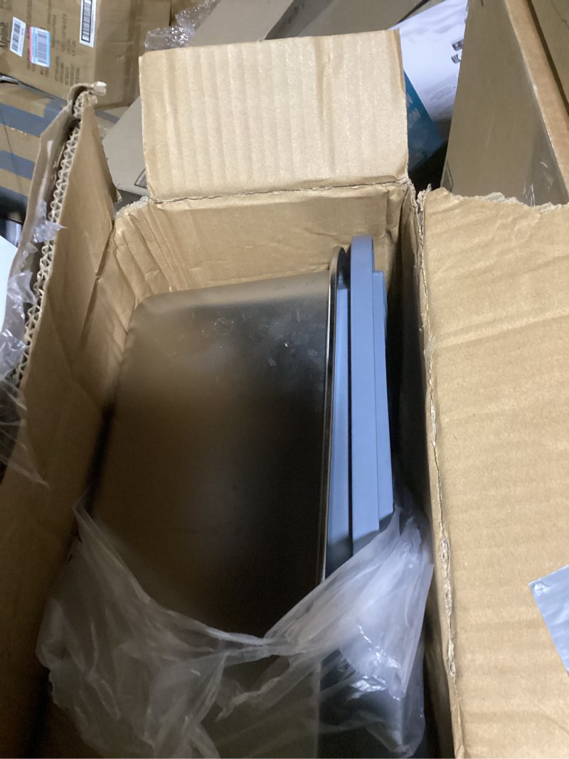 Condition photo showing As Is for FURTIME Stainless Steel Litter Box with Lid, Large Enclosed Cat Litter Box for Big Cats, Metal Cat Box with High Sided Enclosure & Scoop, Front & Top Entry, Odor Free, Anti-Leakage, Grey X-Large Grey