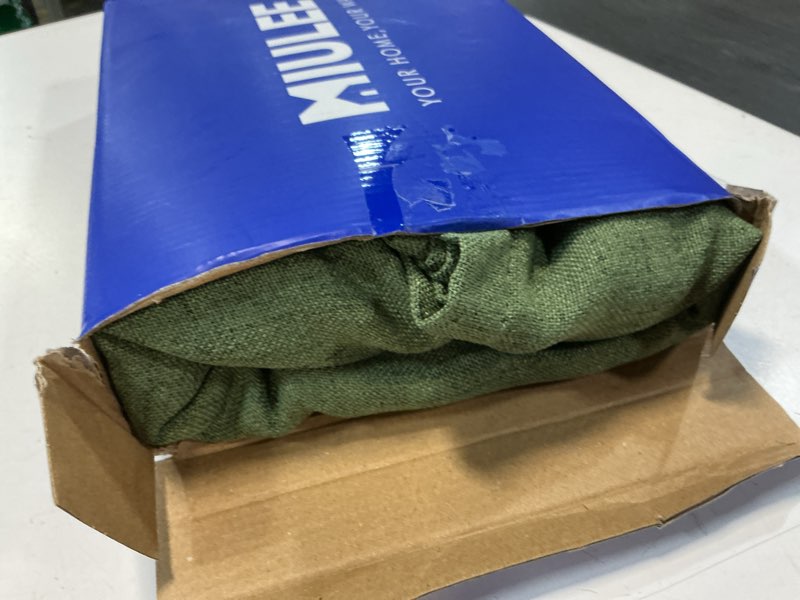 Condition photo showing Good Condition for miulee faux linen curtains 84 inch length 2 panels natural olive green semi sheer curtain with back tab rod pocket, light filtering window privacy burlap drapes for living room bedroom 42w x 84l 42"w x 84"l (pack of 2) olive green