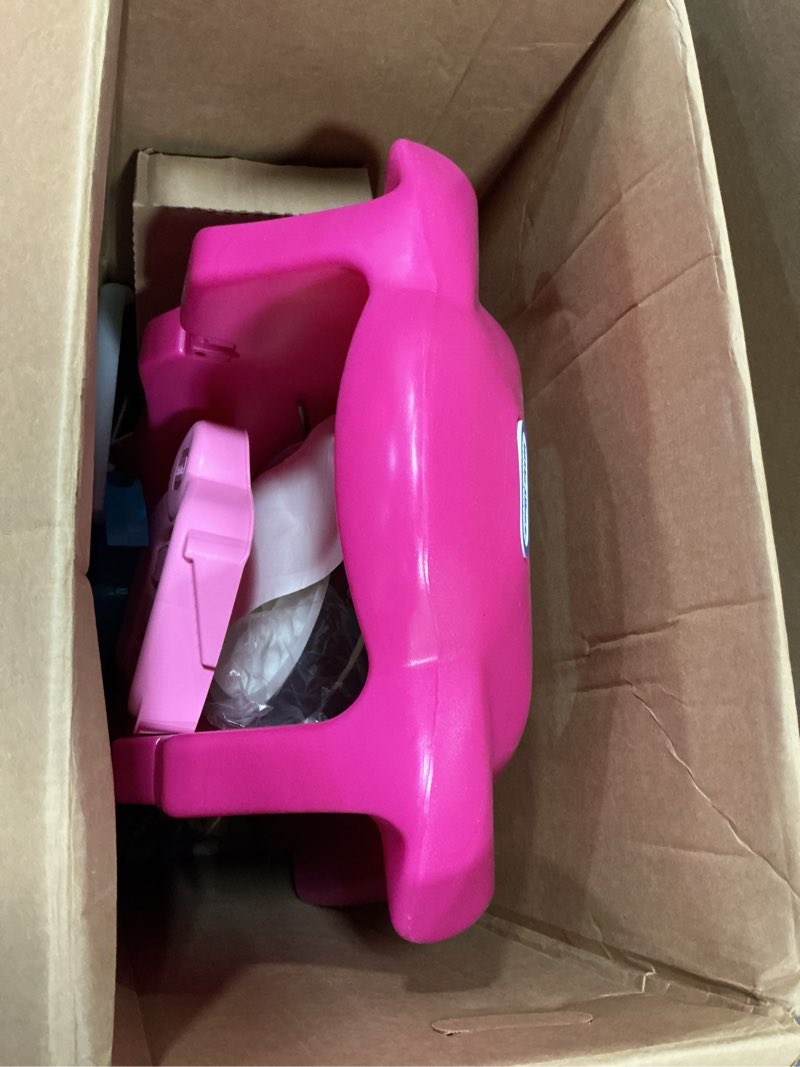 Condition photo showing New/Like New for little tikes jett car racer pink, ride on car with adjustable seat back, dual handle rear wheel steering, racing control, kid powered fun, great gift for kids, toys for girls boys ages 3-10 years, large, muticolor