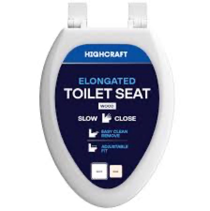 highcraft elongated toilet seat with adjustable hinges - molded wood toilet seat - fits standard elongated toilets - oval seat in white white elongated