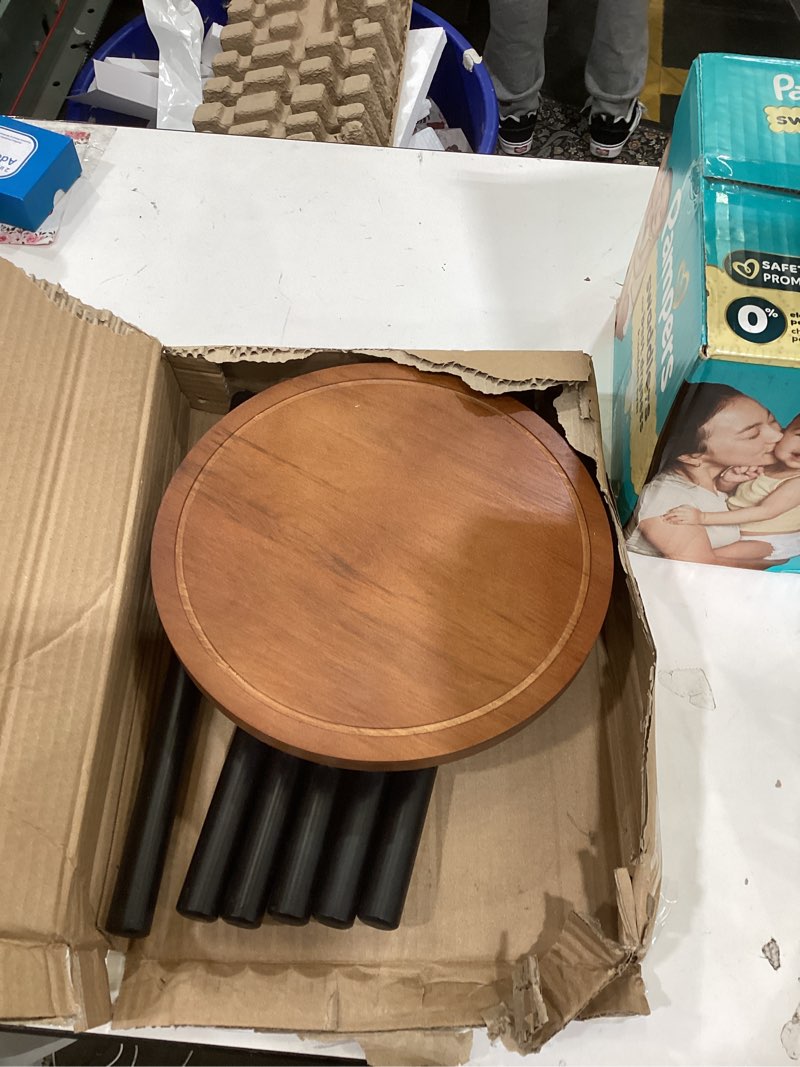 Condition photo showing Good Condition for 2-Pack Wood Plant Stands Indoor, 16.7" Tall Plant Stand Outdoor Mid-Century Plant Stool, Single Plant Table Modern Small Round Side/End Table for Living Room, Balcony, Office(Brown) Brown Tray with Black Legs 2-Pack