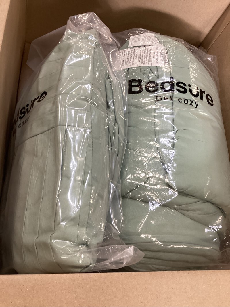 Condition photo showing As Is for Bedsure King Comforter Set - 4 Pieces Pinch Pleat Bed Set, Sage Green Boho Bedding for All Season, 1 Soft Comforter, 2 Pillowcases, 1 Decorative Pillow King 02 - Sage Green