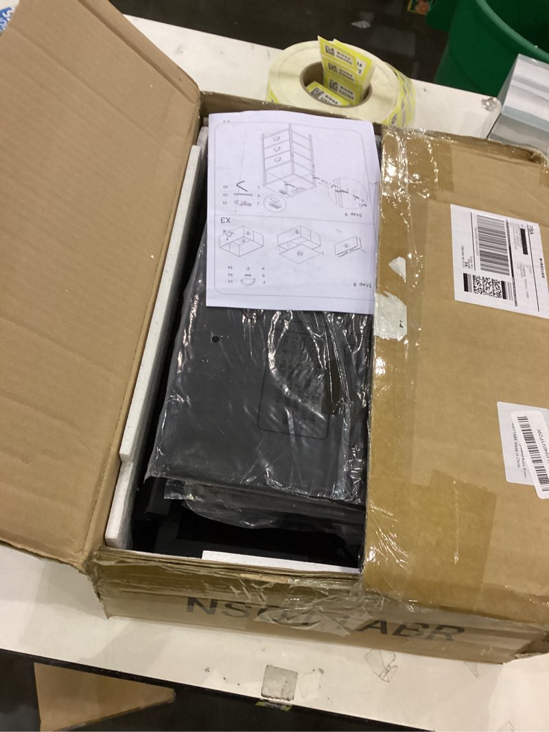 Condition photo showing New/Like New for Nightstand with Charging Station,LED Night Stand with 3 Fabric Drawers, Bedside End Tables, 2-Tier Open Storage Shelf Side Table Nightstand with Drawers for Bedroom,Rustic Brown Rustic Brown 3 Drawers