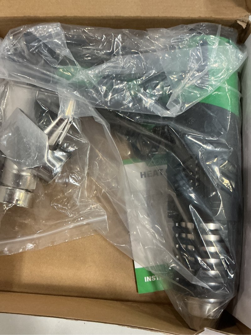 Condition photo showing Good Condition for heat gun 1800w fast heating 122?-1202? heavy duty hot air gun variable temperature control overheat protection 2 speed air flow with 4 nozzles for crafts, shrinking tubing, vinyl wrap (sg-1004)