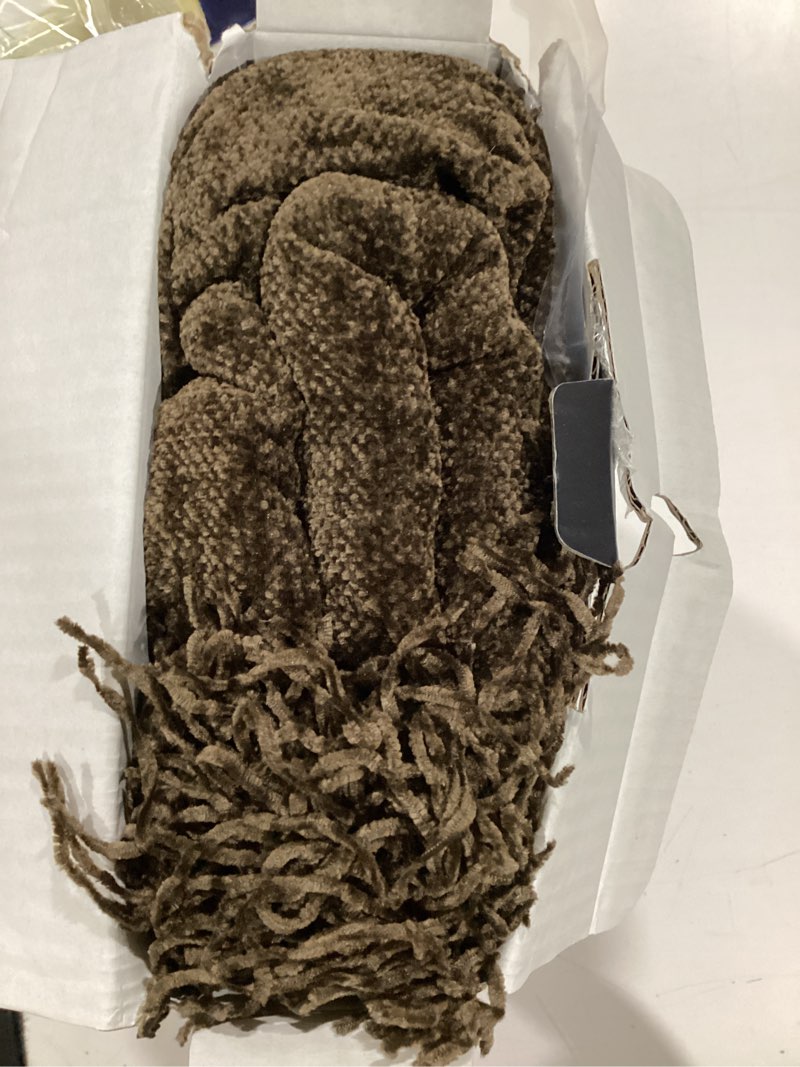 Condition photo showing As Is for evergrace soft chenille throw blanket for couch, cozy plush fuzzy decorative chenille knit throw blanket with tassels, lightweight blanket and throws for bed sofa gift home decor, dark brown 50"x60"