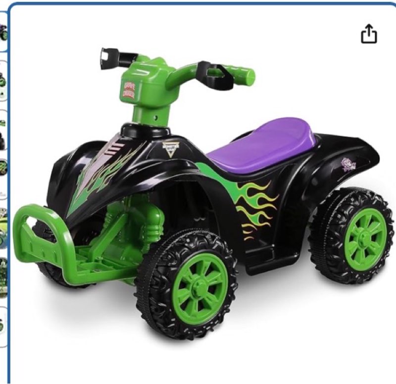 monster jam 6v atv quad for kids - powerful and safe ride-on toy with rechargeable battery - forward and reverse driving - max weight capacity of 55 lbs - ages 2-3 years