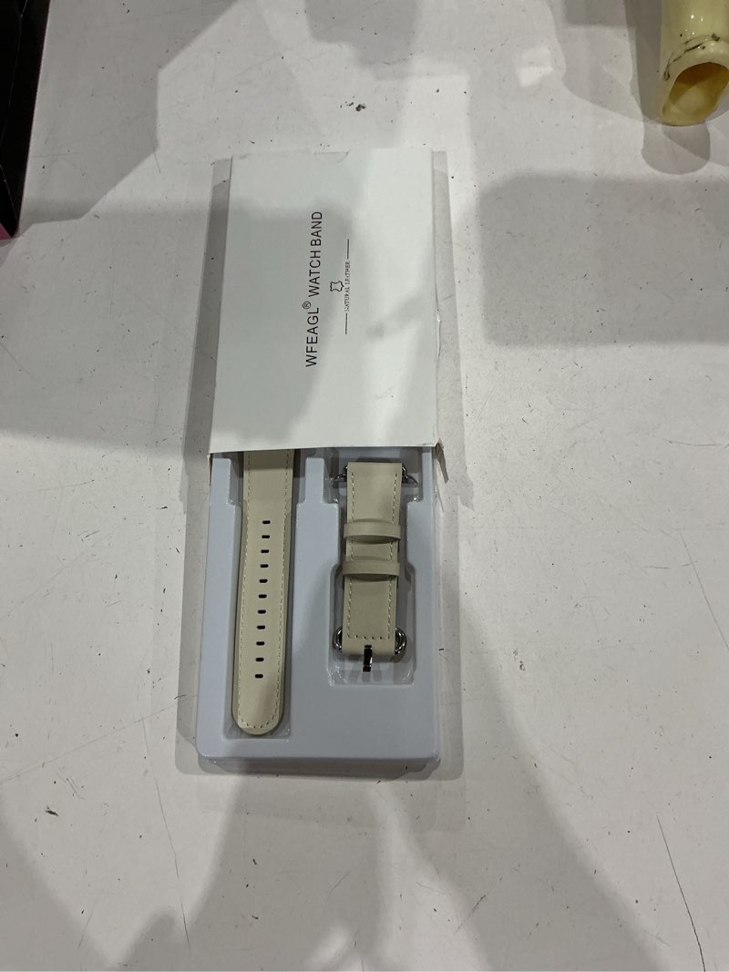 Condition photo showing New/Like New for wfeagl compatible with apple watch band 42mm(series 3 2 1) 44mm 45mm 46mm 49mm women, top grain genuine leather band for iwatch ultra se 3 2 1 & series 11 10 9 8 7 6 5 4 3 2 1 ivory white/silver 42mm(series 3 2 1) 44mm 45mm 46mm 49mm