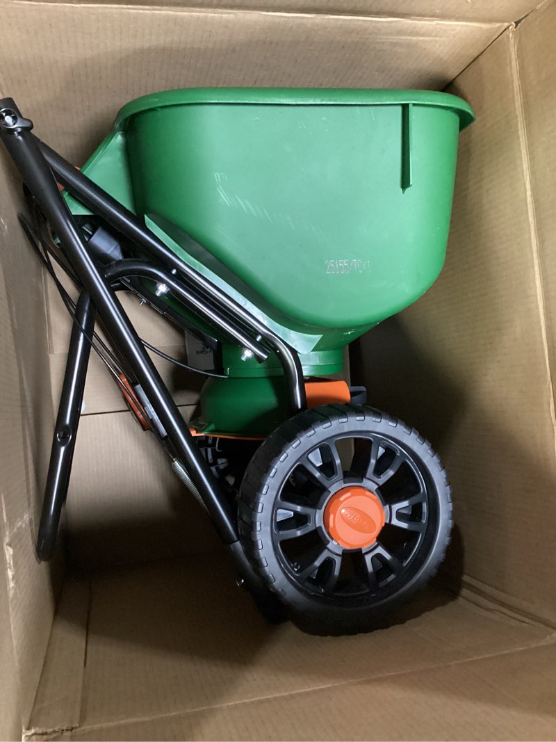 Condition photo showing Good Condition for Scotts Turf Builder EdgeGuard DLX Broadcast Spreader for Seed, Fertilizer, Salt, Ice Melt, Holds up to 15,000 sq.ft. Product Deluxe