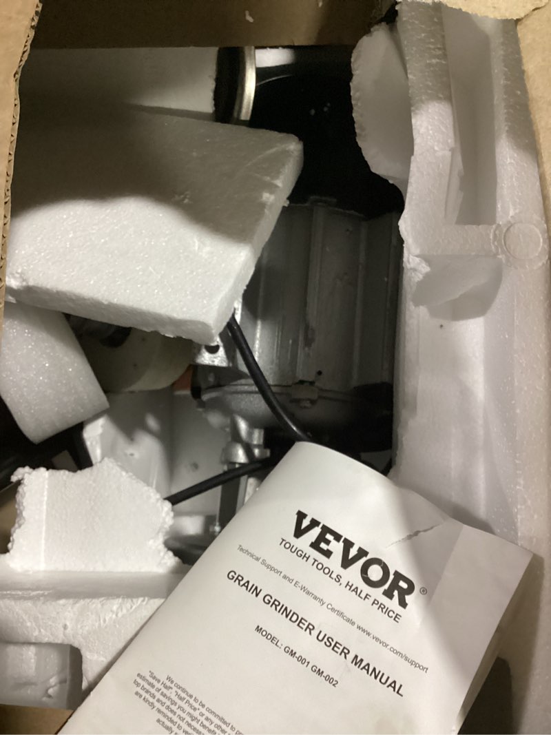 Condition photo showing As Is for vevor 2500g electric grain mill grinder, high speed 3400w commercial spice grinders, stainless steel pulverizer powder machine, for dry grains spices cereals coffee corn pepper, swing type 2500g silver
