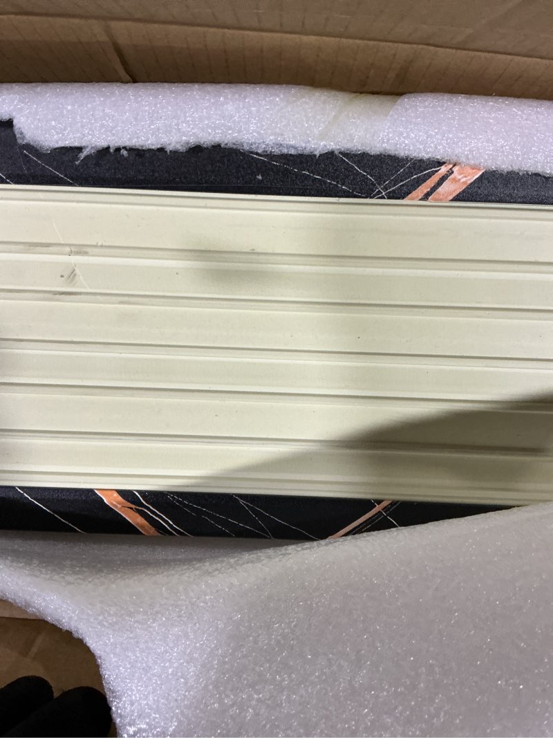 Condition photo showing Good Condition for ouzugie wpc acoustic slat wall paneling, 8-pack 96 x 6 inches 3d wall panels for interior wall decor,living room,tv background,study room,office spaces,bedroom,high grille (black marble) (high)96“ x 6" black marble