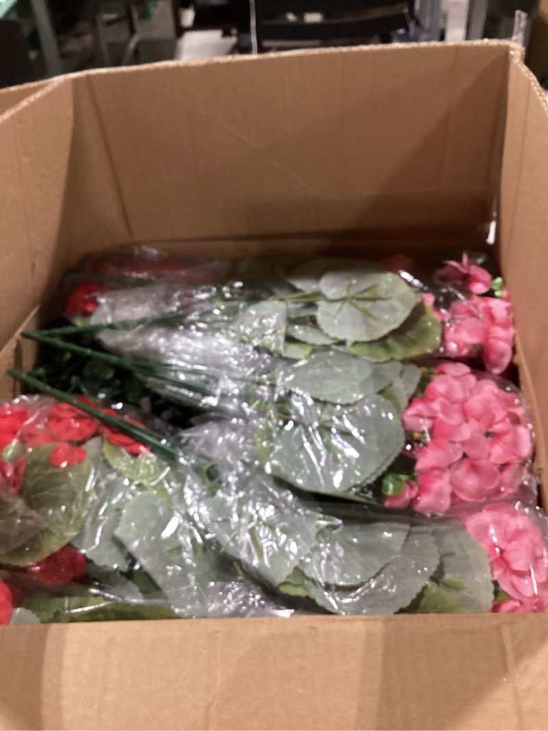 Condition photo showing New/Like New for waipfaru 2 set artificial geraniums for outdoors with hanging baskets, 12 bundles uv resistant artificial outdoor plants, fake flowers for spring front porch home patio balcony yard decor, mixing
