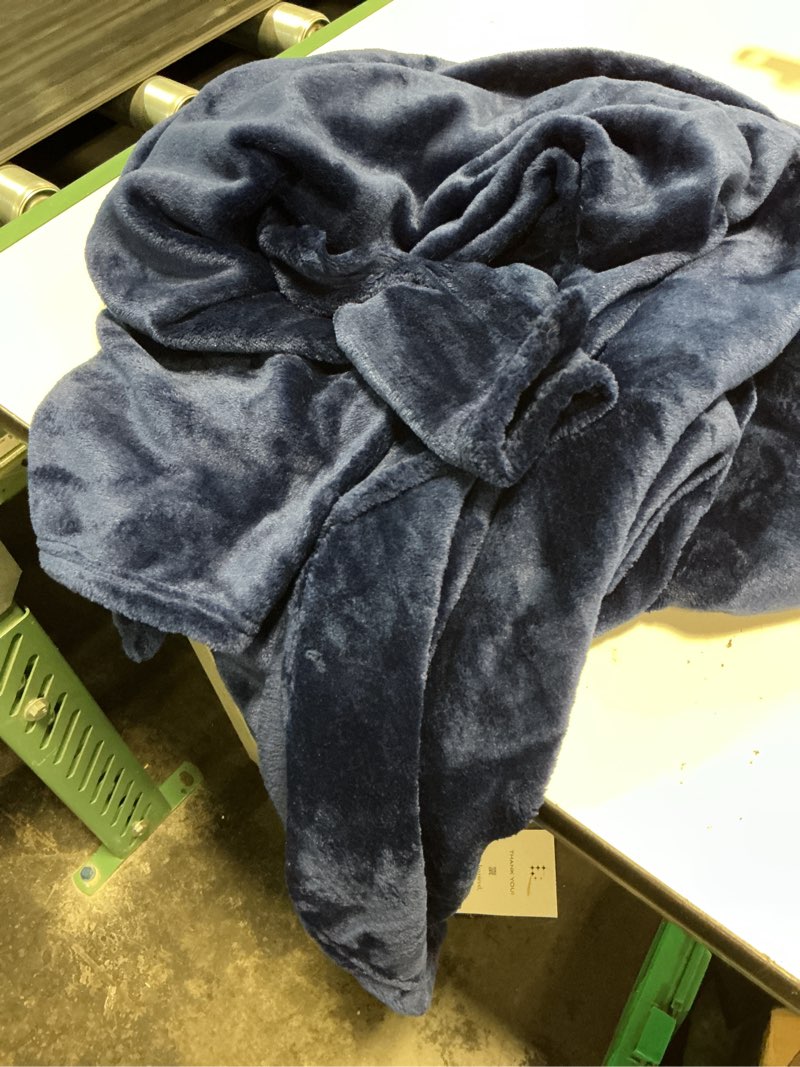 Condition photo showing As Is for berkshire blanket classic extra-fluffy™ plush throw blanket, soft fuzzy fluffy long hair throw blanket for couch sofa bed, atlantis dark blue, 50x60 inches