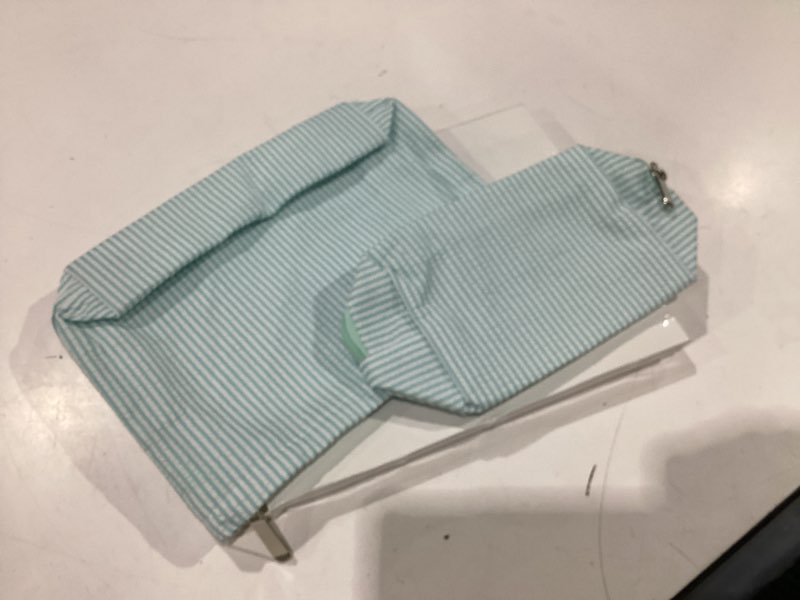 Condition photo showing New/Like New for huhumy 2 pcs makeup bag set cute cosmetic pouch for women seersucker travel toiletry bag preppy small makeup purse pouch aesthetic skincare brushes storage organizer for valentine women(light blue) light blue thin striped seersucker