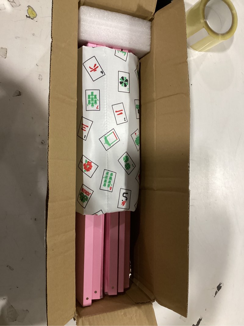 Condition photo showing Good Condition for Mahjong Racks with Pushers, Pink Wooden American Mahjong Tile Pushers and Racks Set of 4, with White Printed Mahjong Racks Drawstring Bag, Mahjong Accessories (19.68 Inches)
