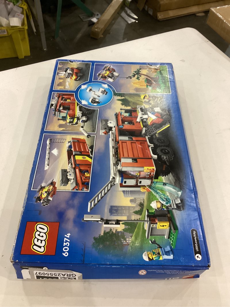 Condition photo showing New/Like New for LEGO City Fire Command Truck Building Set - Fire Truck Toy with Land & Air Drones for Boys & Girls, Ages 7+ - Kids Pretend Play Toy with 3 Minifigures - Gift Ideas for Birthdays - 60374