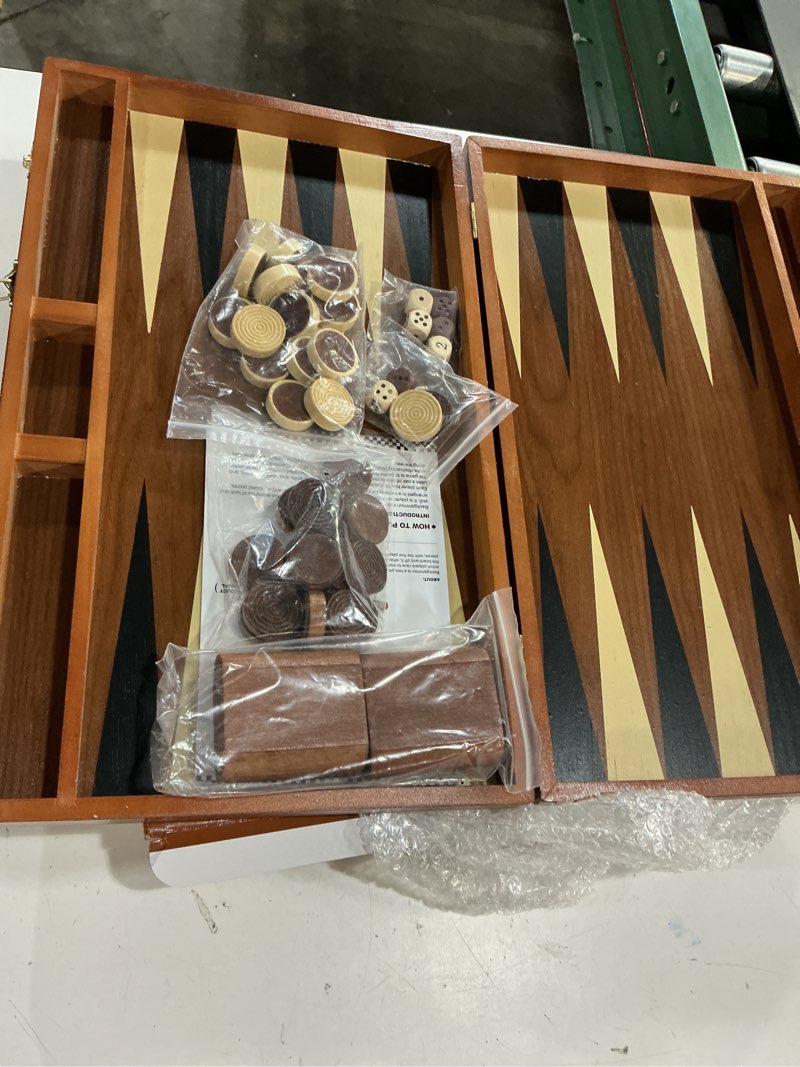 Condition photo showing Good Condition for ropoda sapele wood backgammon board game set (18 inches) for adults and kids - classic board strategy game - portable and travel backgammon set with wooden playing pieces and accessories large