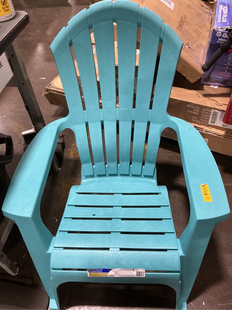 Condition photo showing As Is for adams realcomfort teal polypropylene frame adirondack chair