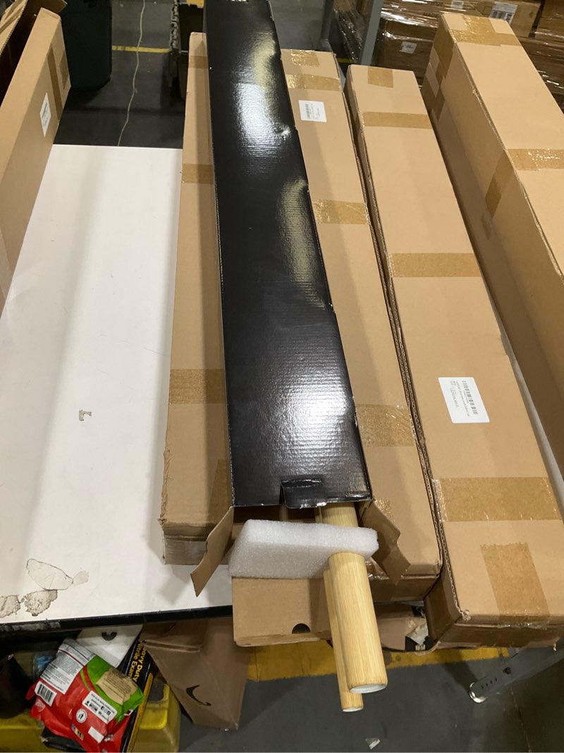 Condition photo showing Good Condition for 1-1/8 inch diameter light wood curtain rods with cap finial, 36-72'' telescoping faux wood design double curtain rods for window width 24-68 inch, 1 pack light wood 36-72''