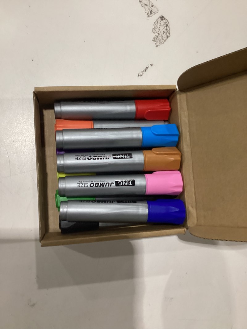 Condition photo showing New/Like New for Fuutreo 10 Pack Jumbo Permanent Markers Bulk Large Chisel Tip Permanent Markers Quick Drying Waterproof Big Huge Poster Pens for Office, Logistics Company and More(Rich Color)