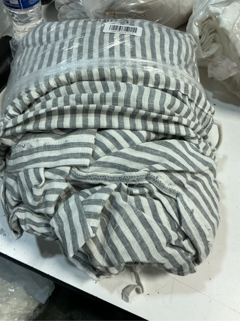 Condition photo showing As Is for quince european linen stripe duvet cover, king/cal king, grey/white stripe