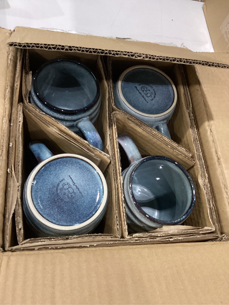 Condition photo showing New/Like New for gbhome 20oz large coffee mugs set of 4, handmade ceramic coffee mugs set for latte/tea/beer/hot cocoa, dishwasher & microwave safe- blue horizon blue horizon set of 4(20oz)