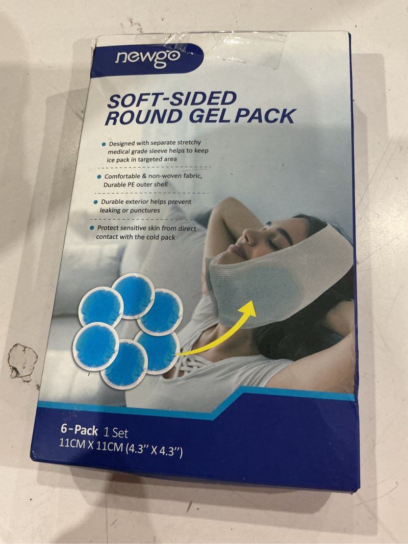 Condition photo showing Good Condition for newgo small ice packs for injuries, 6 pack round ice packs for face, fsa eligible, hot cold pack circular cold compress with cloth backing & sleeve for pain relief, toothaches blue - 6 pack